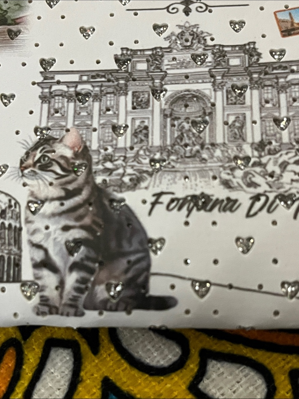 #11 - NWOT Roma Illustrated Zip Pouch with Cat Motif - White/Pink Accents - Picture 2 of 3